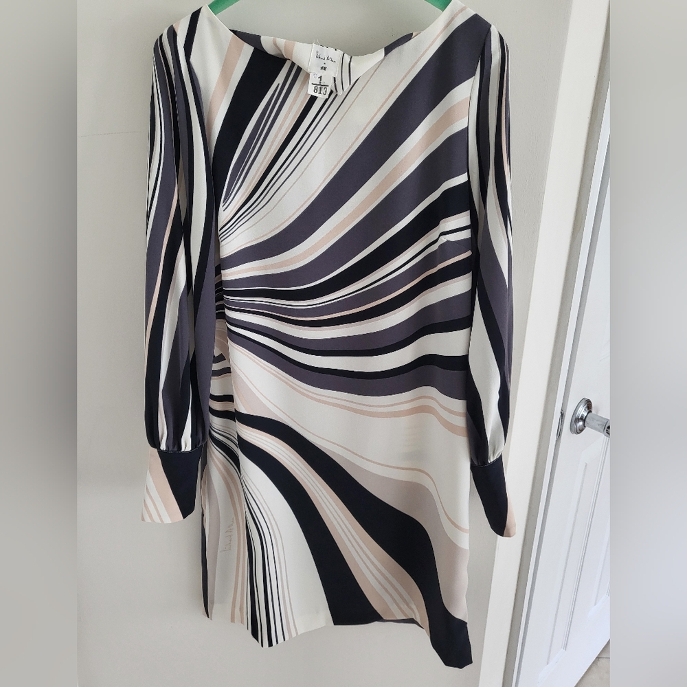 H&M Asymmetrical Dress in Black, White, and Cream Stripes